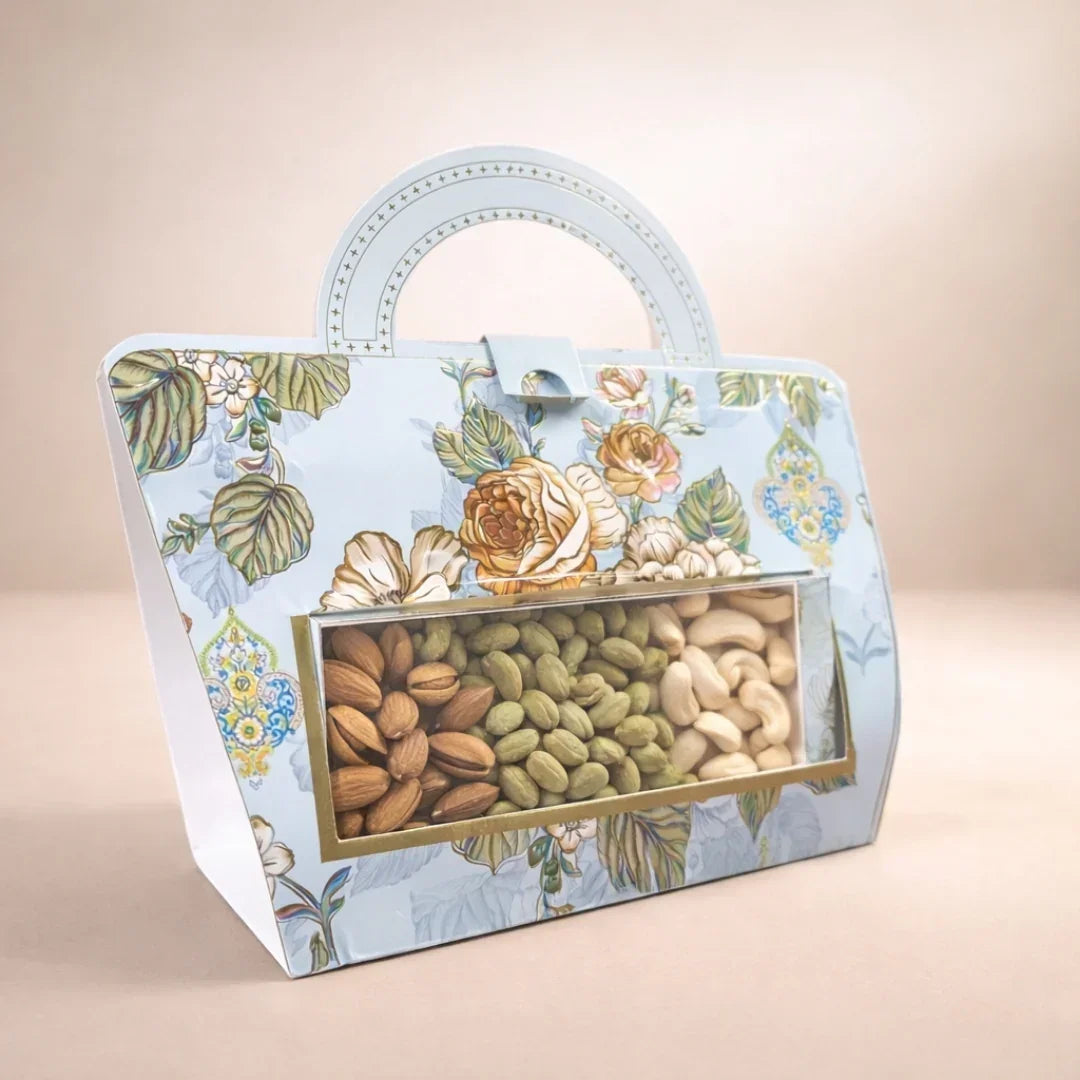 Floral Handle Dry Fruit Gift Box with Transparent Window | Premium Festive Packing Box for Dry Fruits, Chocolates & Hampers | Pack of 10 - Bakeyy.com - India - Floral Handle Dry Fruit Gift Box with Transparent Window | Premium Festive Packing Box for Dry Fruits, Chocolates & Hampers | Pack of 10 - Default Title 750.00