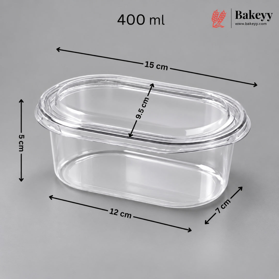 Oval PET Transparent Food Box with Lid | Tiramisu Box | Dessert Containers | Pack of 50