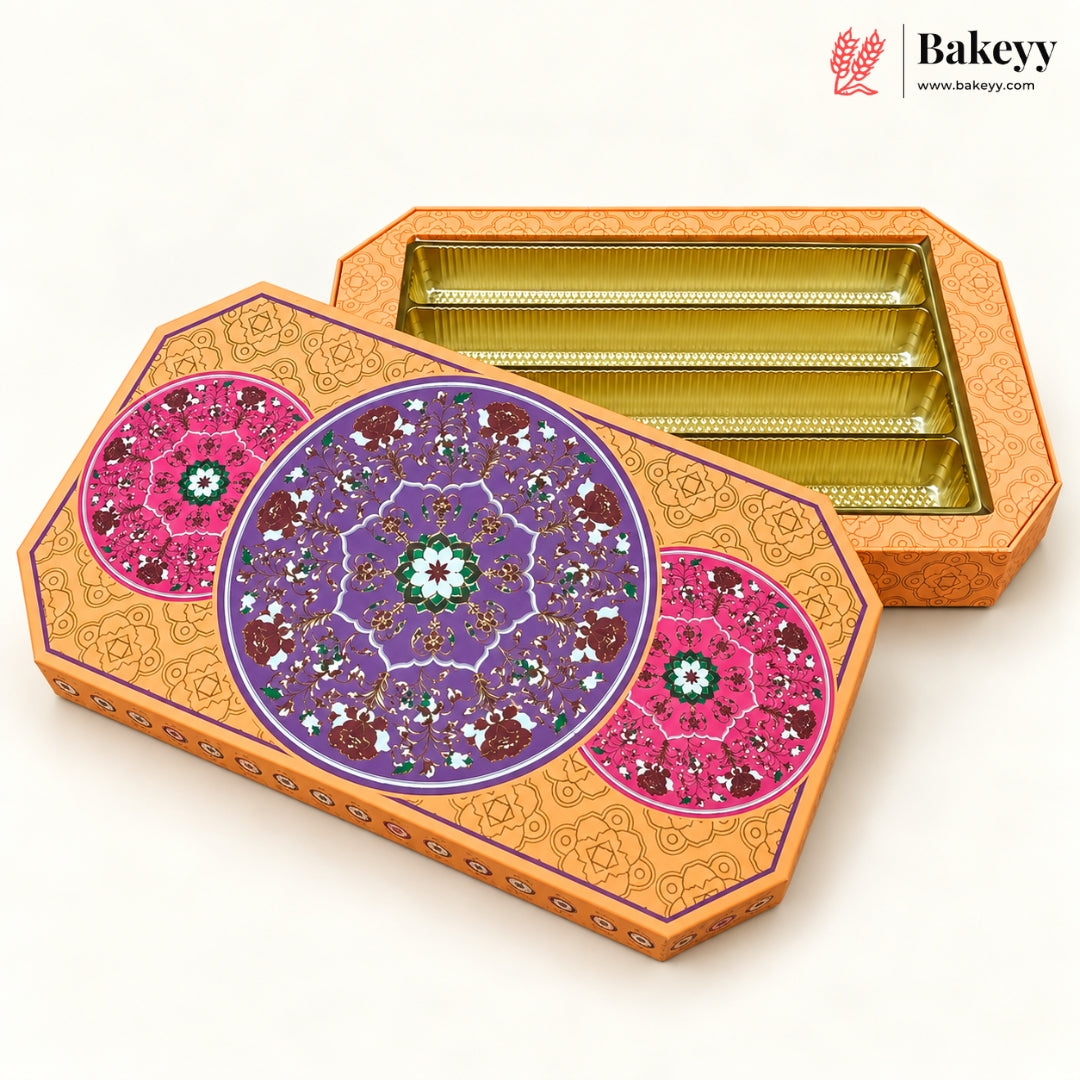 Embossed Printed Sweet Box with Golden Cavity | 4 Designs | Pack of 1