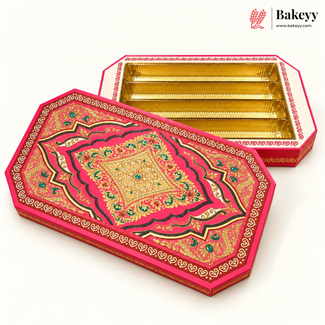Embossed Printed Sweet Box with Golden Cavity | 4 Designs | Pack of 1