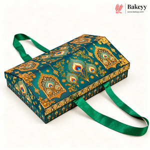 Printed Sweet Box with Golden Cavity & Stain Ribbon Handle | 2 Designs | Pack of 1