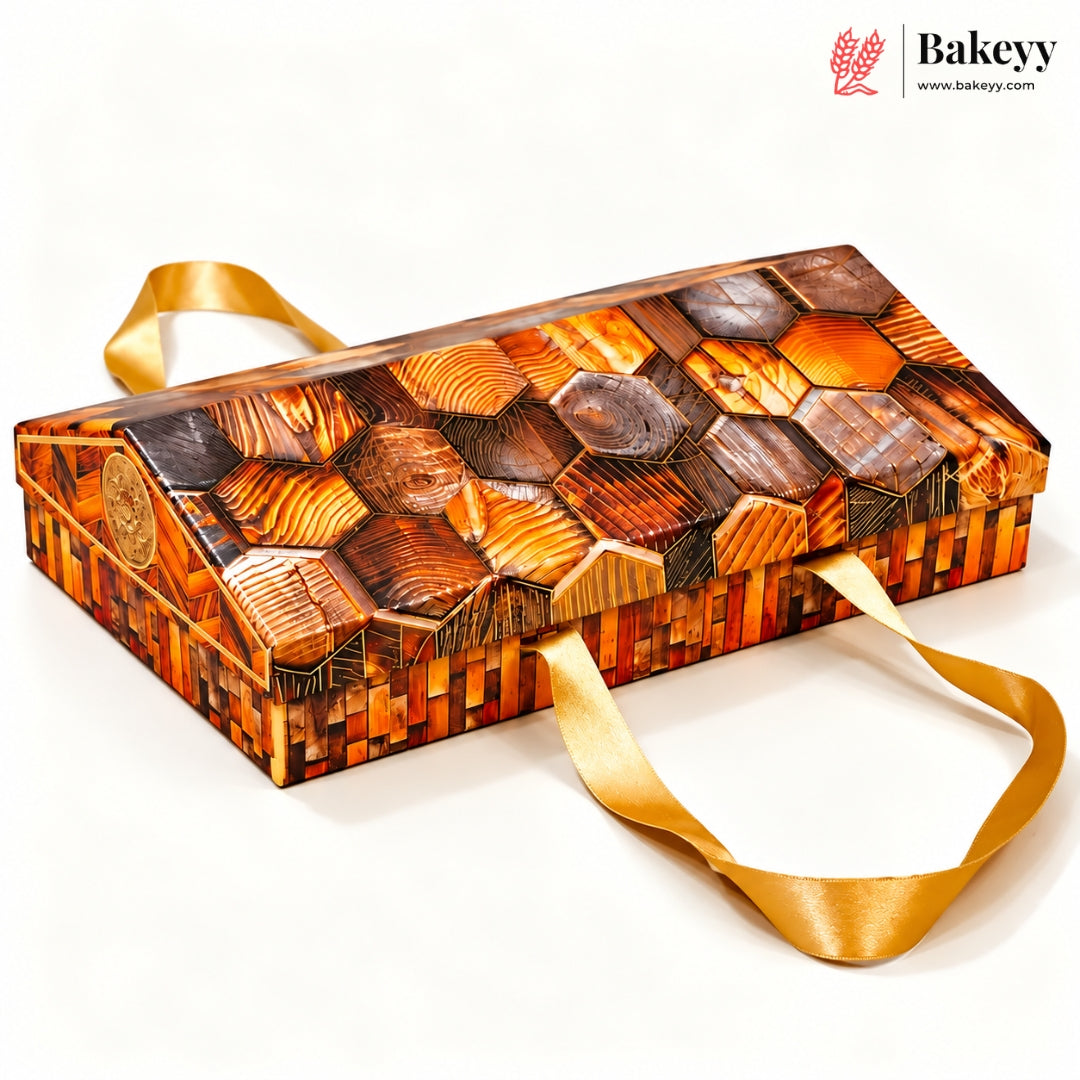 Printed Sweet Box with Golden Cavity & Stain Ribbon Handle | 2 Designs | Pack of 1