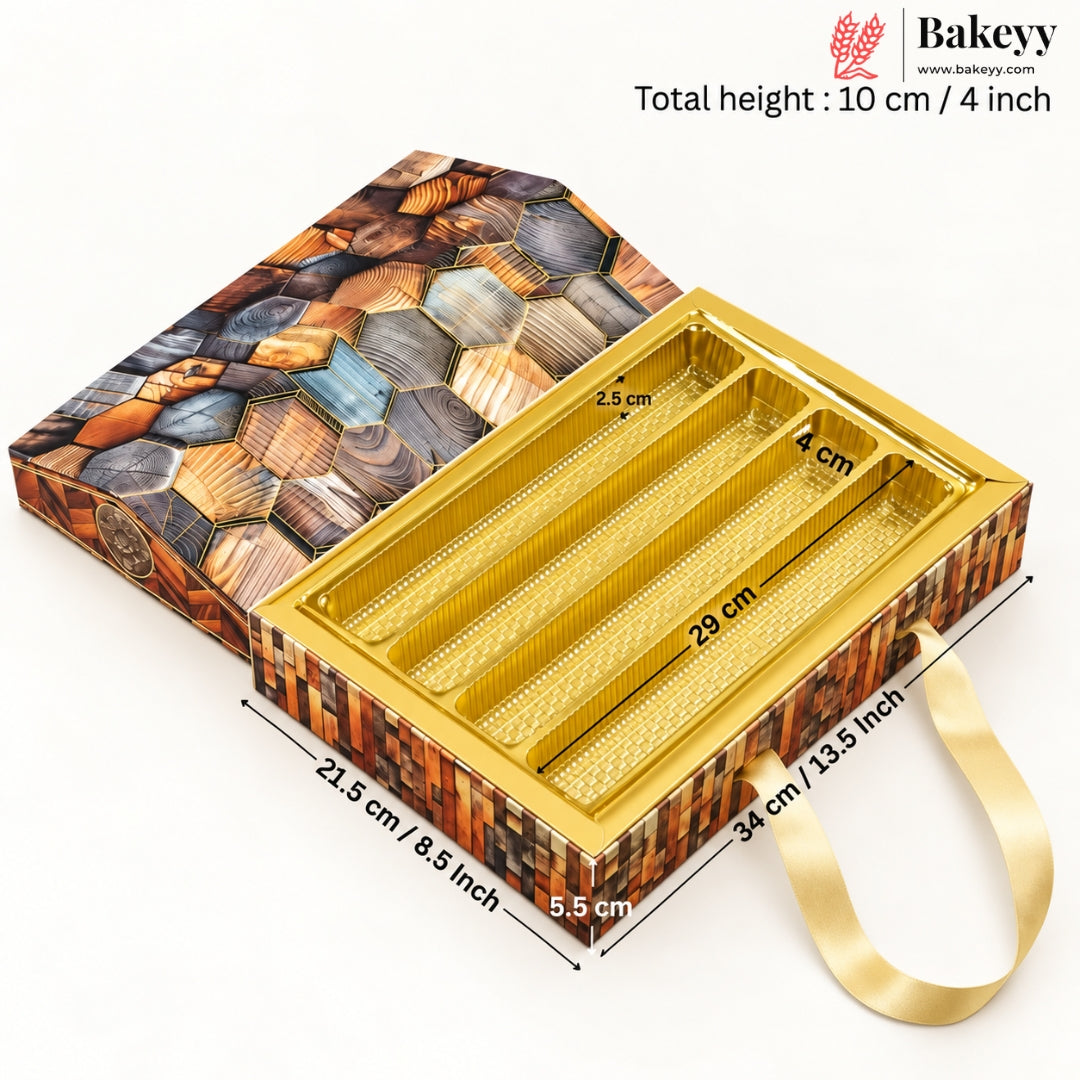 Printed Sweet Box with Golden Cavity & Stain Ribbon Handle | 2 Designs | Pack of 1