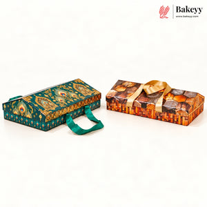 Printed Sweet Box with Golden Cavity & Stain Ribbon Handle | 2 Designs | Pack of 1