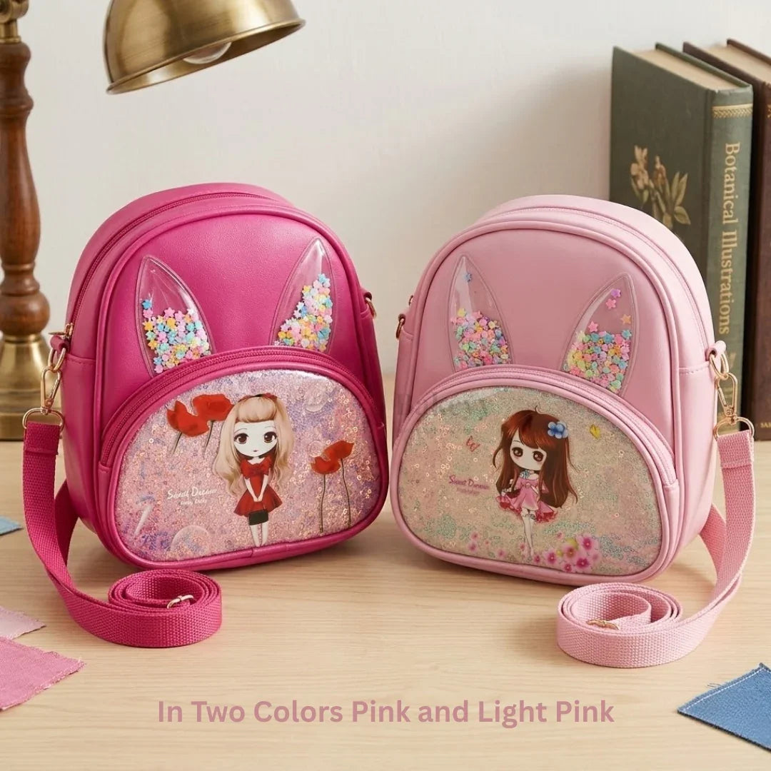 Girls Mini Backpack Crossbody Bag with Glitter Window & Bunny Ear Design | Pack of 1