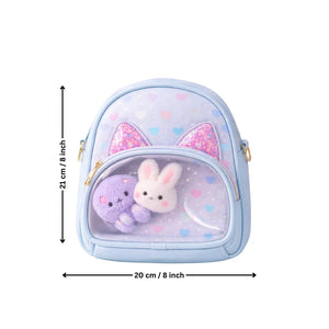 GirlsMiniCrossbodyBackpackwithBunnyCharm_CatEarGlitterWindowPVCPocketKidsBag_5 - Bakeyy.com