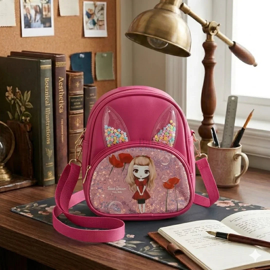 Girls Mini Backpack Crossbody Bag with Glitter Window & Bunny Ear Design | Pack of 1
