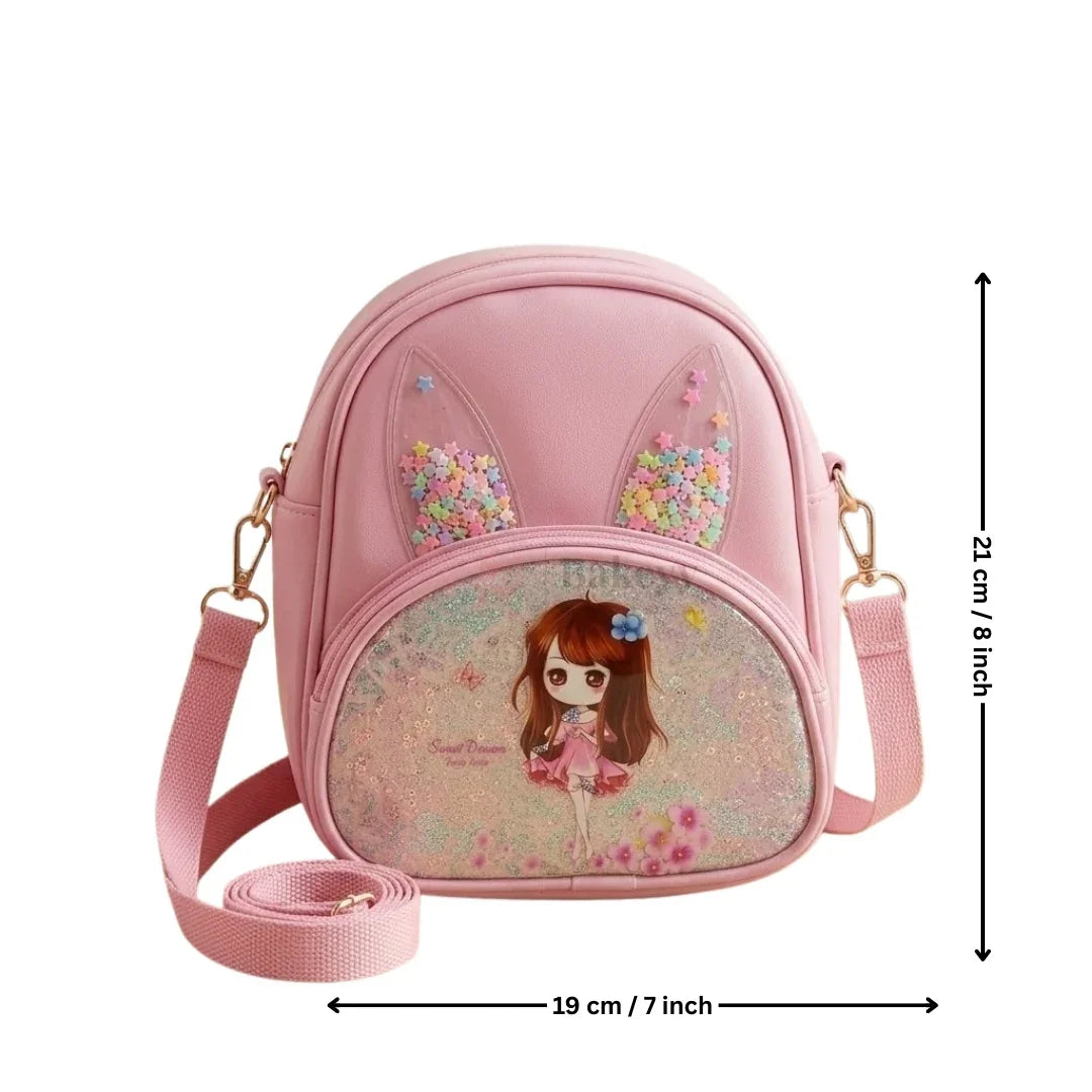 Girls Mini Backpack Crossbody Bag with Glitter Window & Bunny Ear Design | Pack of 1