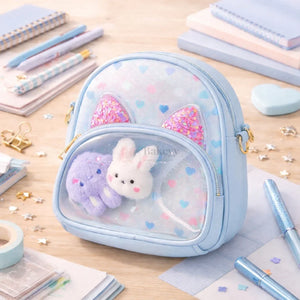 Girls_Mini_Crossbody_Backpack_with_Bunny_Charm_Cat_Ear_Glitter_Window_PVC_Pocket_Kids_Bag_1 - Bakeyy.com