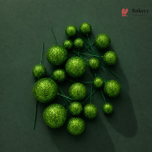 Green decorative balls on a dark green background with 'Bakeyy' branding.