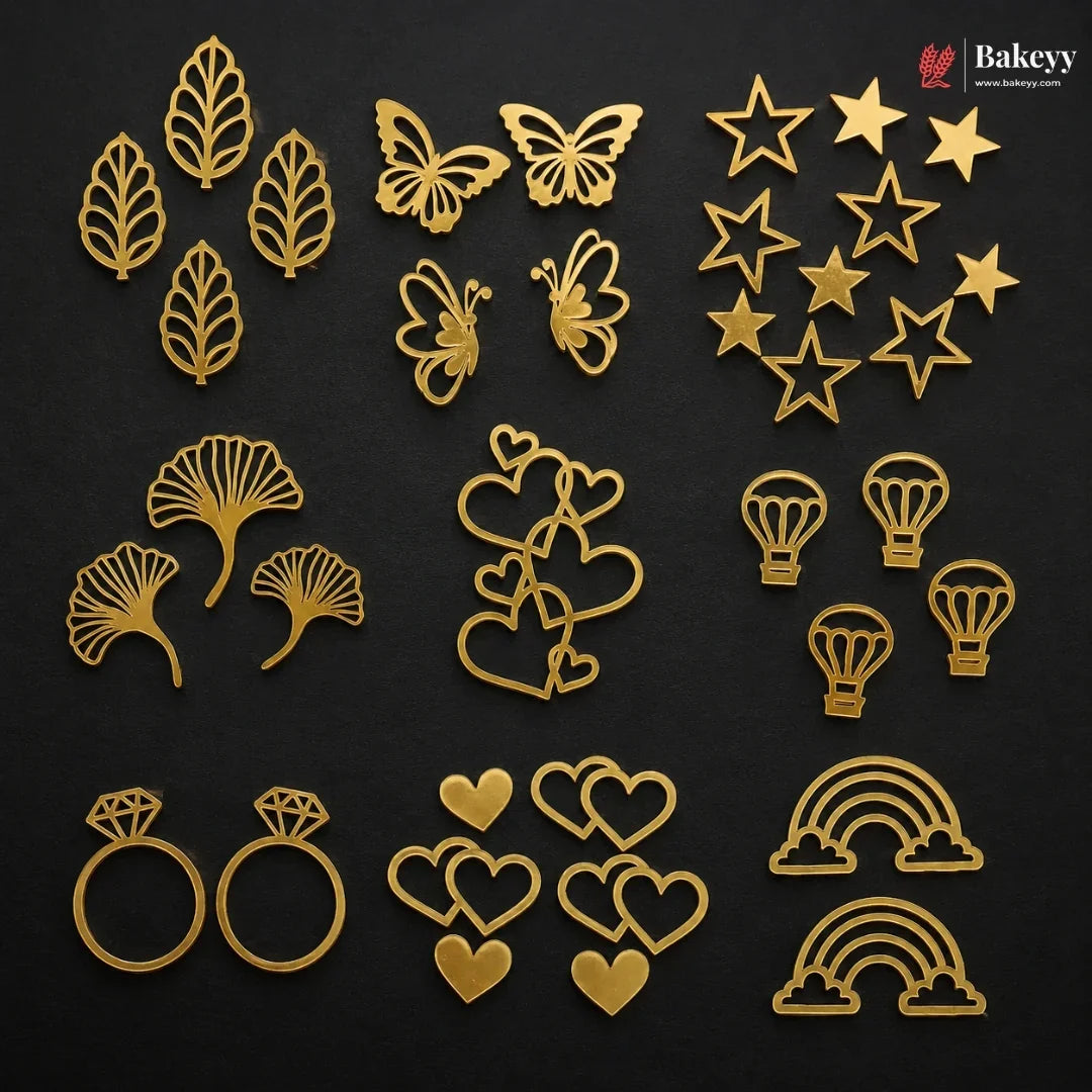 Gold Metallic Cake Topper Cutouts Set | Assorted Designs for Cake Decoration | Pack of 1