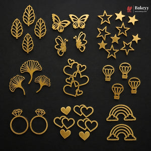 Gold Metallic Cake Topper Cutouts Set | Assorted Designs for Cake Decoration | Pack of 1