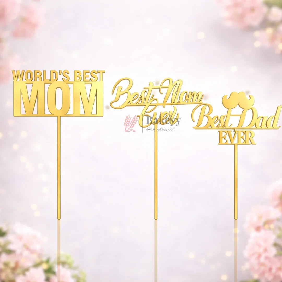 Gold Mirror Paper Cake Topper l Best Mom / Best Dad / World’s Best Mom l PACK OF 1 - Bakeyy.com - India - Gold Mirror Paper Cake Topper l Best Mom / Best Dad / World’s Best Mom l PACK OF 1 - Design 1 15.00
