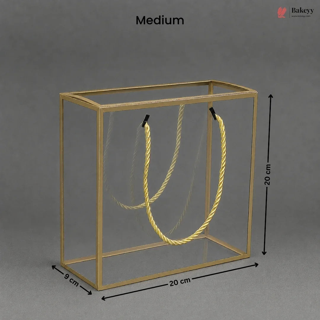 Gold rectangular stand with a yellow rope, dimensions labeled on a gray background