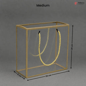 Gold rectangular stand with a yellow rope, dimensions labeled on a gray background