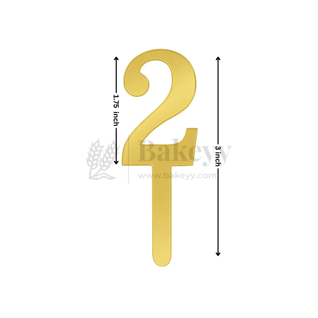 3 Inch | Golden Cake Topper Number 2 | 1 Piece