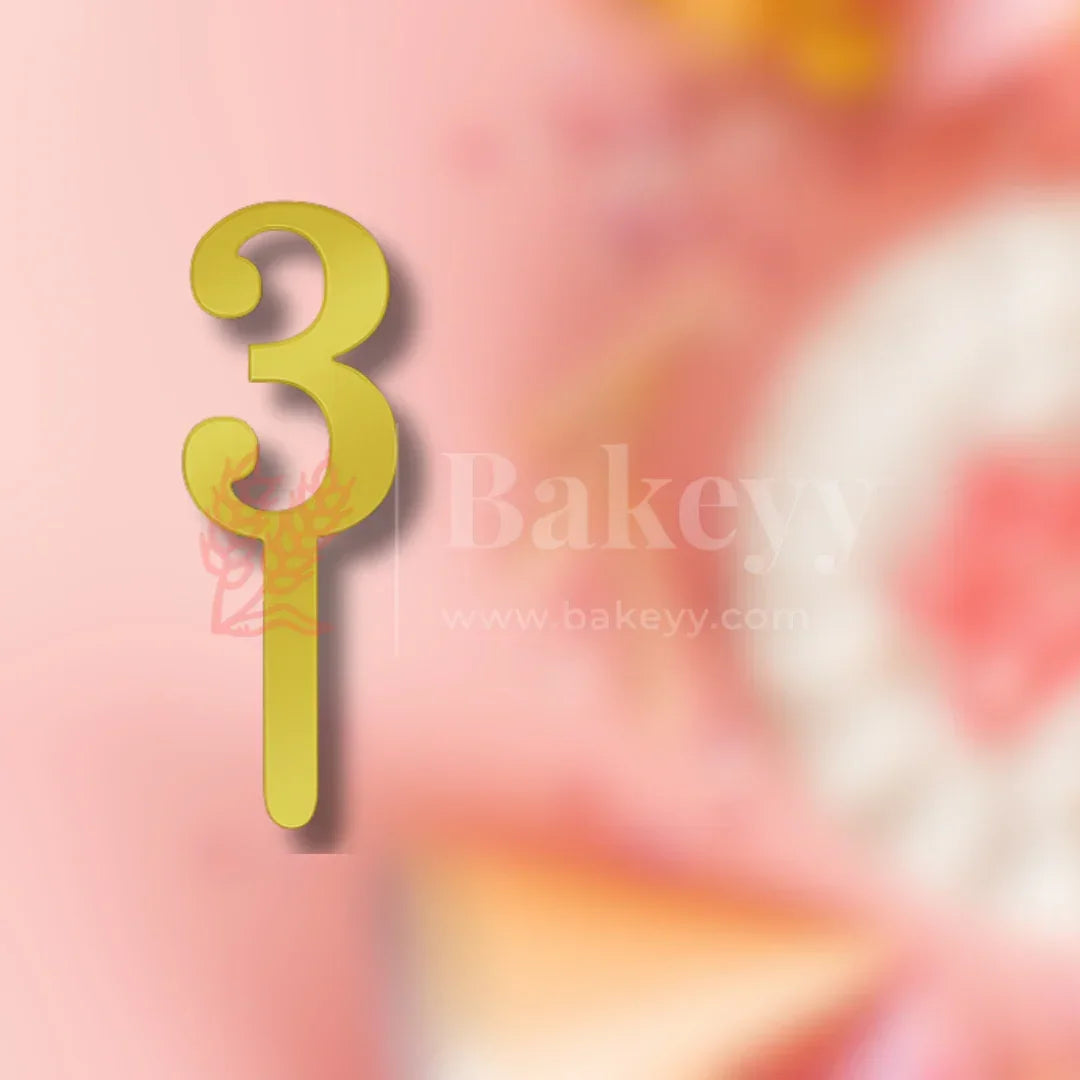 5 Inch | Golden Cake Topper Number 3 | 1 Piece