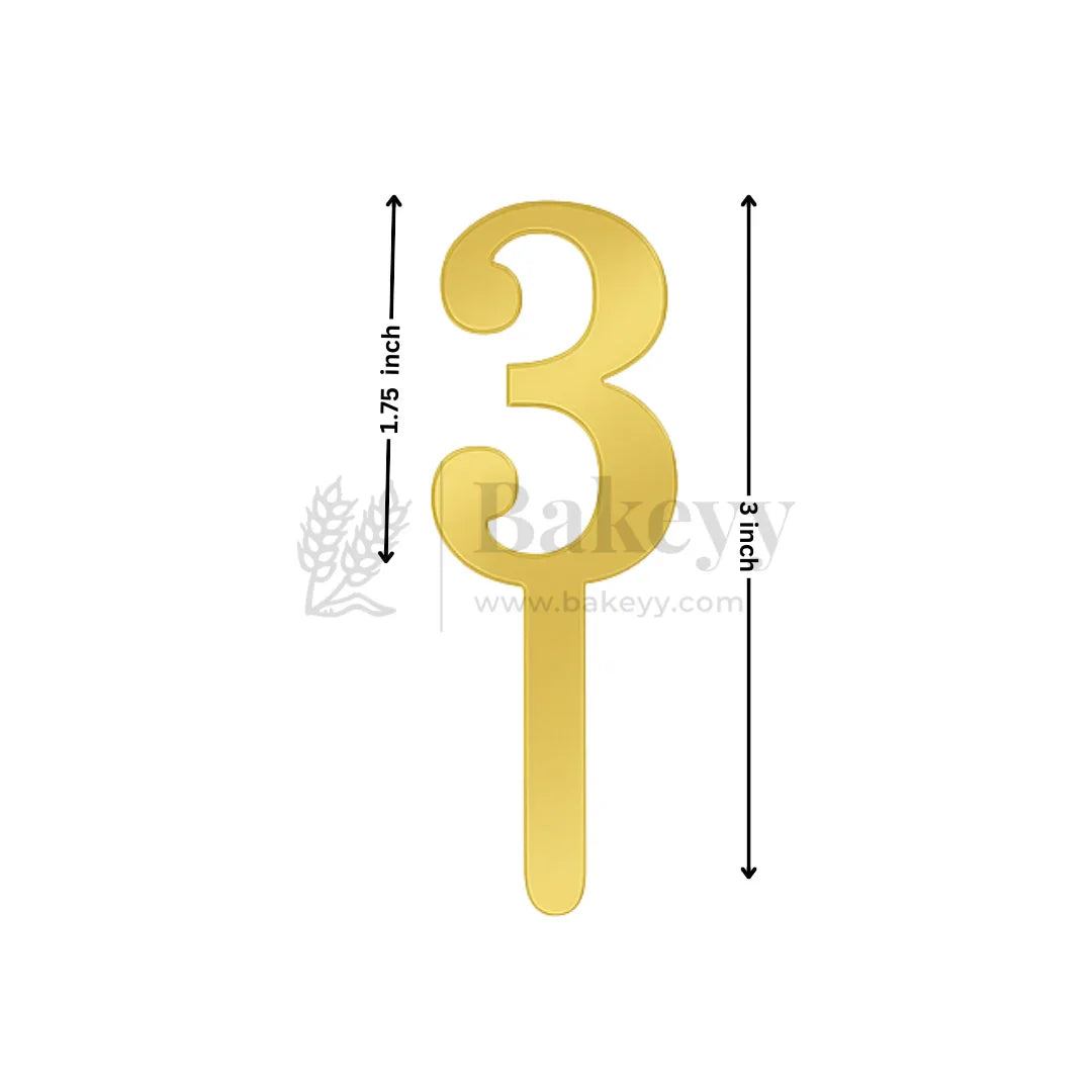 3 Inch | Golden Cake Topper Number 3 | 1 Piece