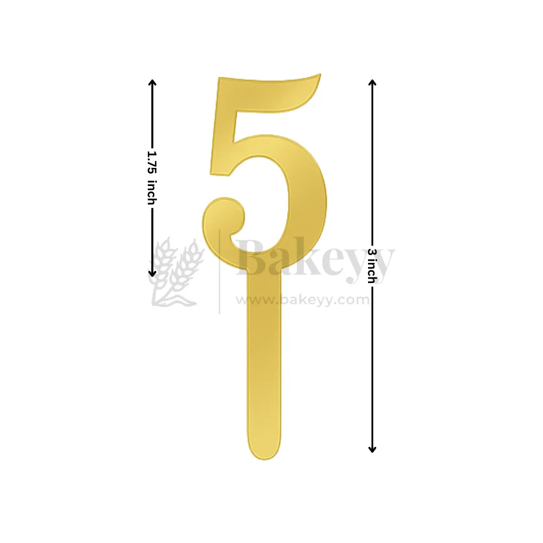 3 Inch | Golden Cake Topper Number 5 | 1 Piece