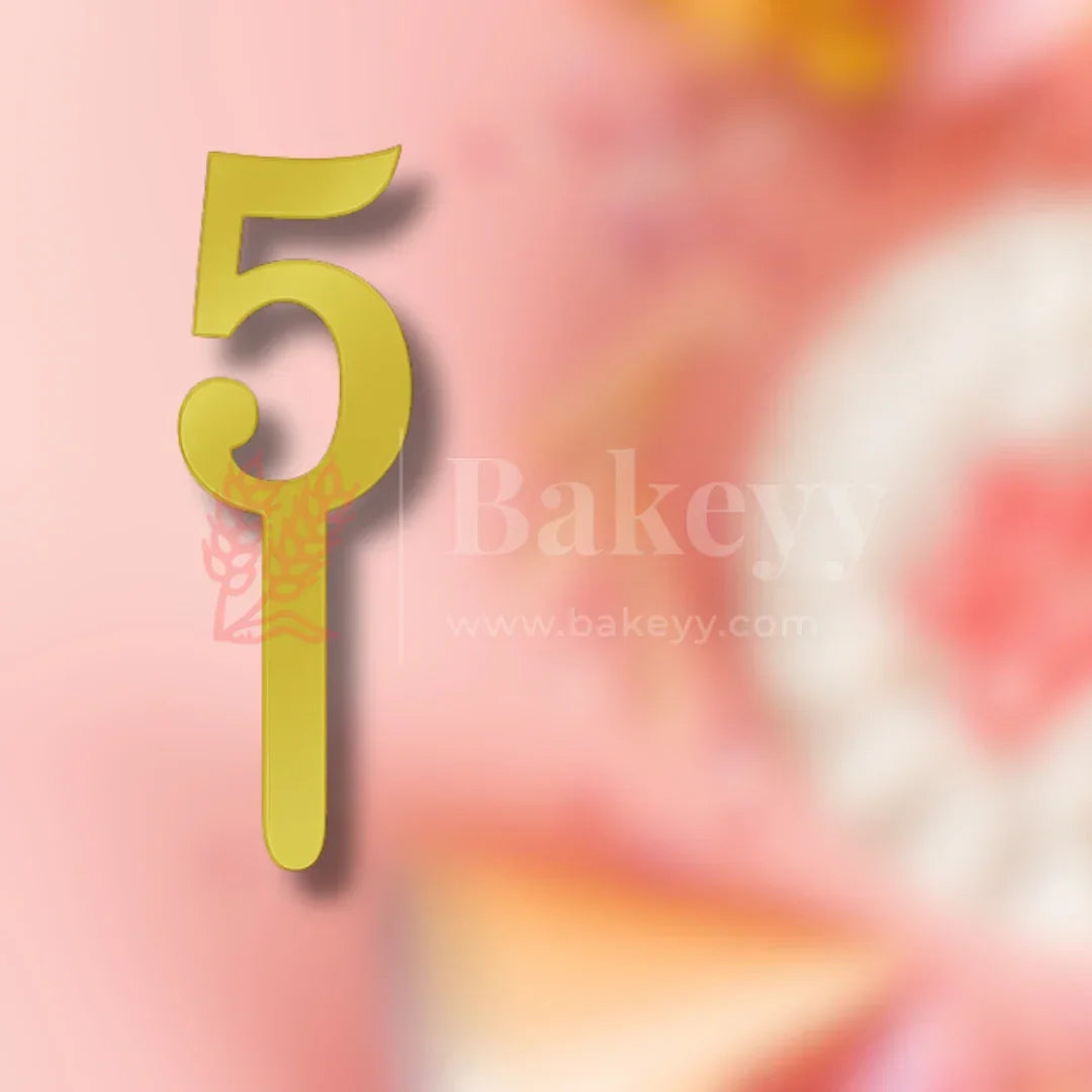 5 Inch | Golden Cake Topper Number 5 | 1 Piece