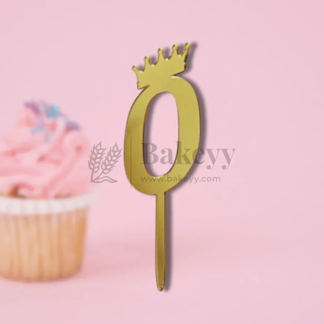 3 Inch | Golden Number 0 Cake Topper with Tiara | 1 Piece