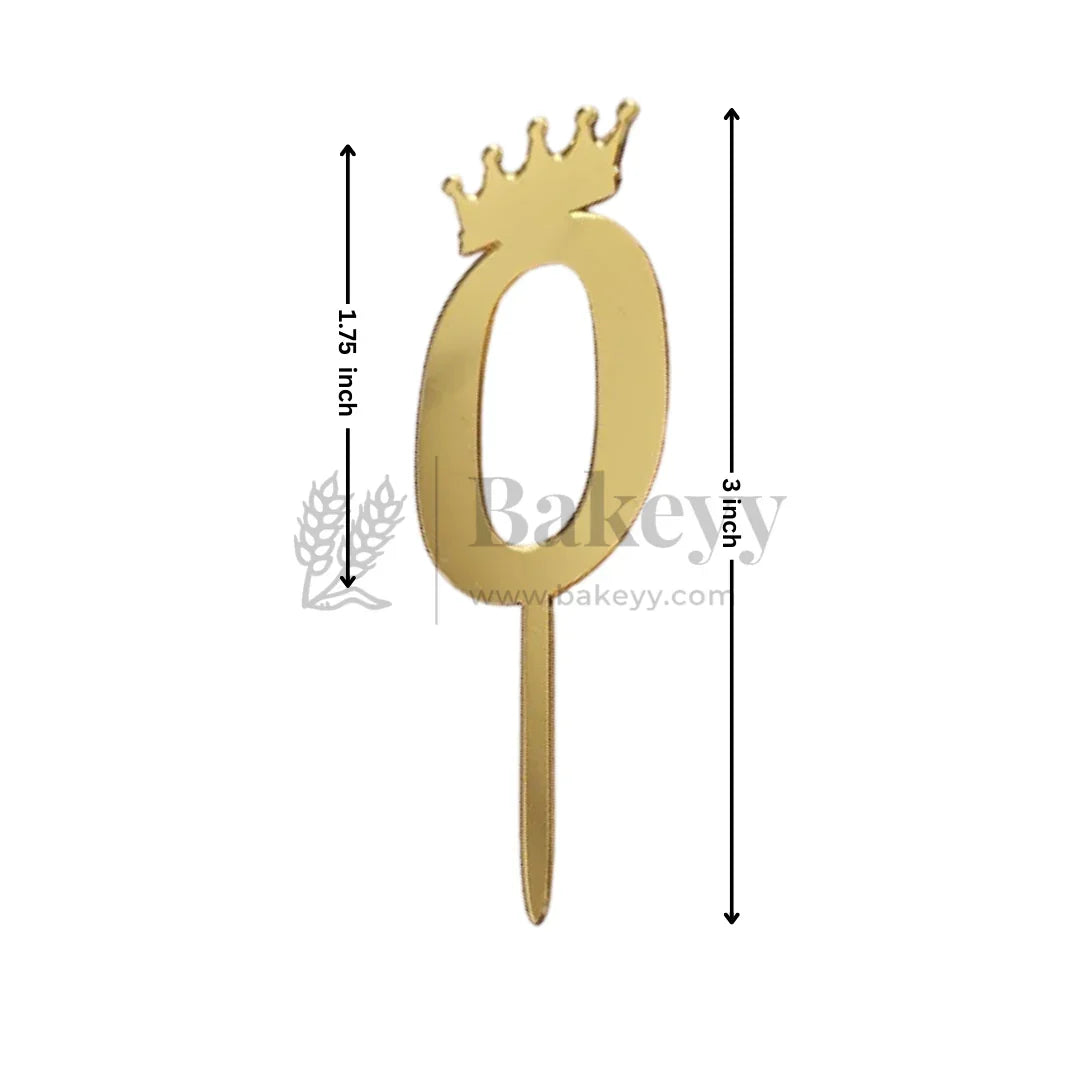 3 Inch | Golden Number 0 Cake Topper with Tiara | 1 Piece