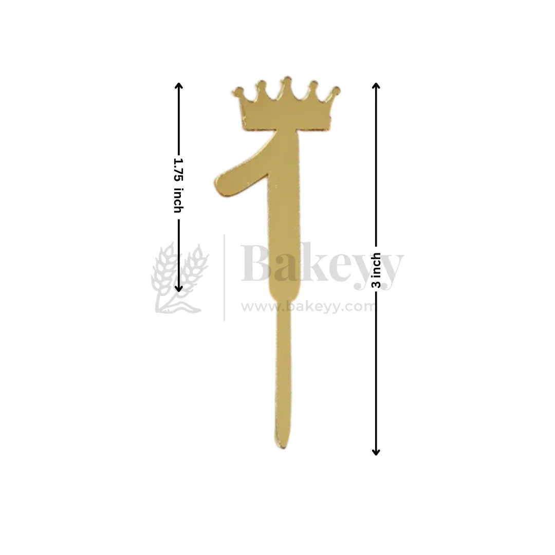 3 Inch | Golden Number 1 Cake Topper with Tiara | 1 Piece