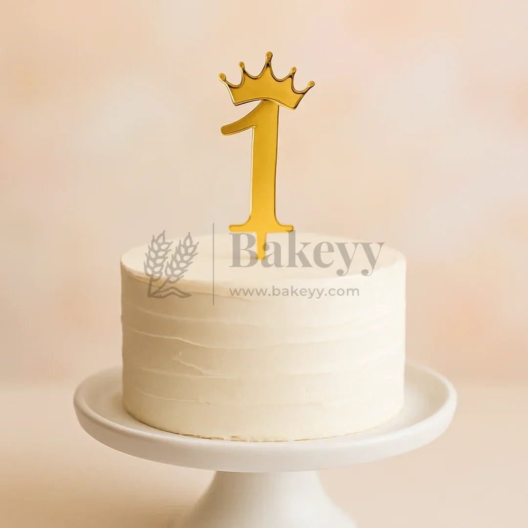 5 Inch | Golden Number 1 Cake Topper with Tiara | 1 Piece