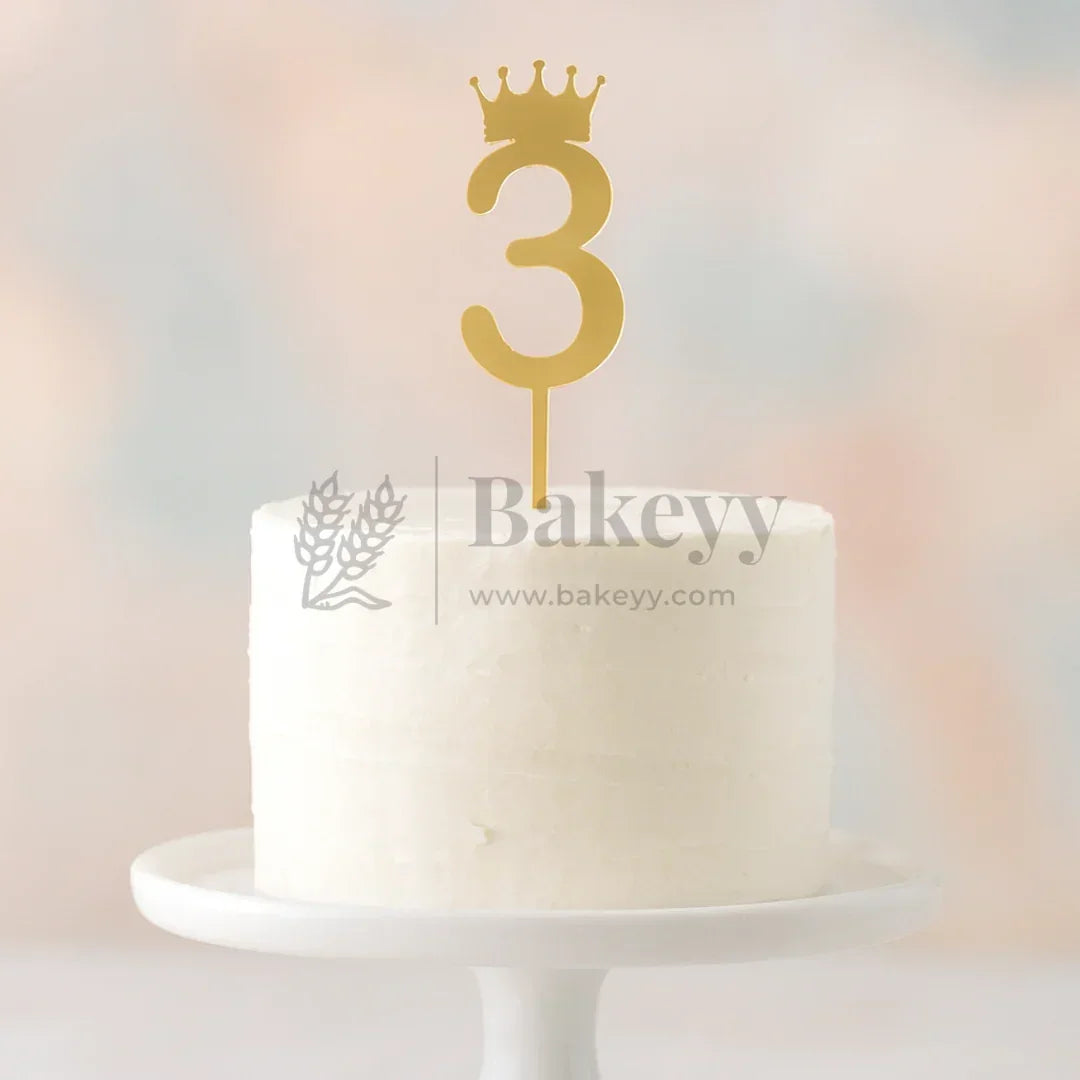 Acrylic Number Cake Topper with Crown Design | 0–9 | 3 Inch & 5 Inch | Pack of 5