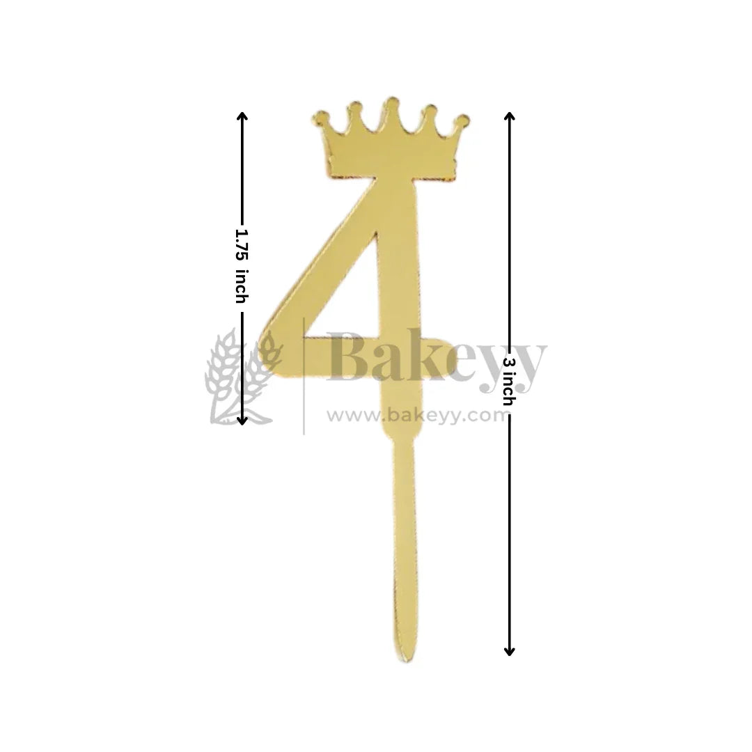 3 Inch | Golden Number 4 Cake Topper with Tiara | 1 Piece
