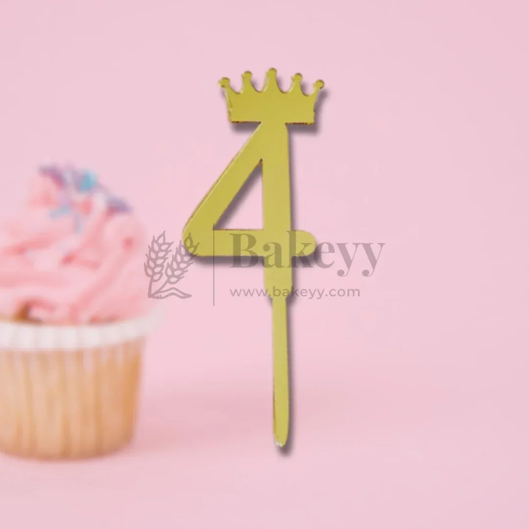 5 Inch | Golden Number 4 Cake Topper with Tiara | 1 Piece