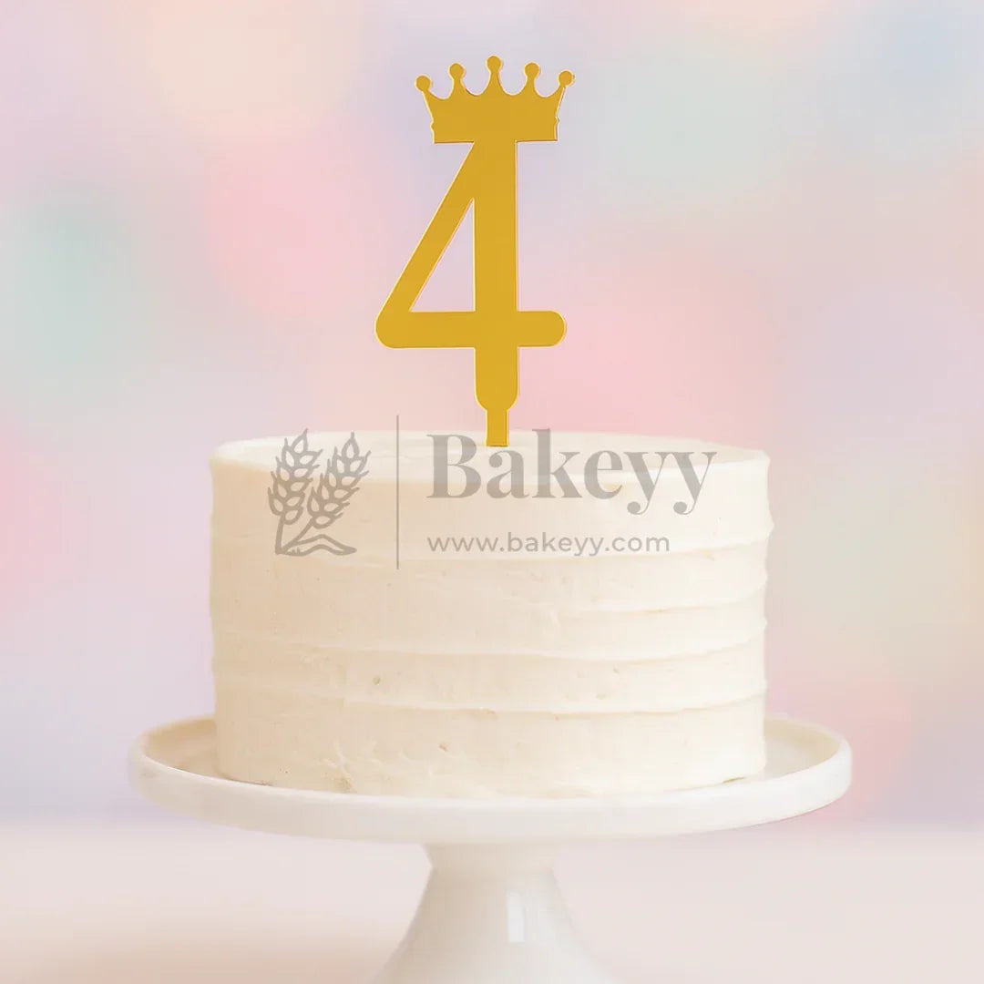 5 Inch | Golden Number 4 Cake Topper with Tiara | 1 Piece