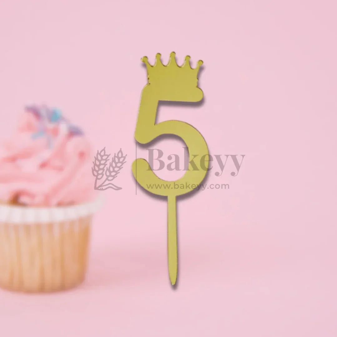 3 Inch | Golden Number 5 Cake Topper with Tiara | 1 Piece