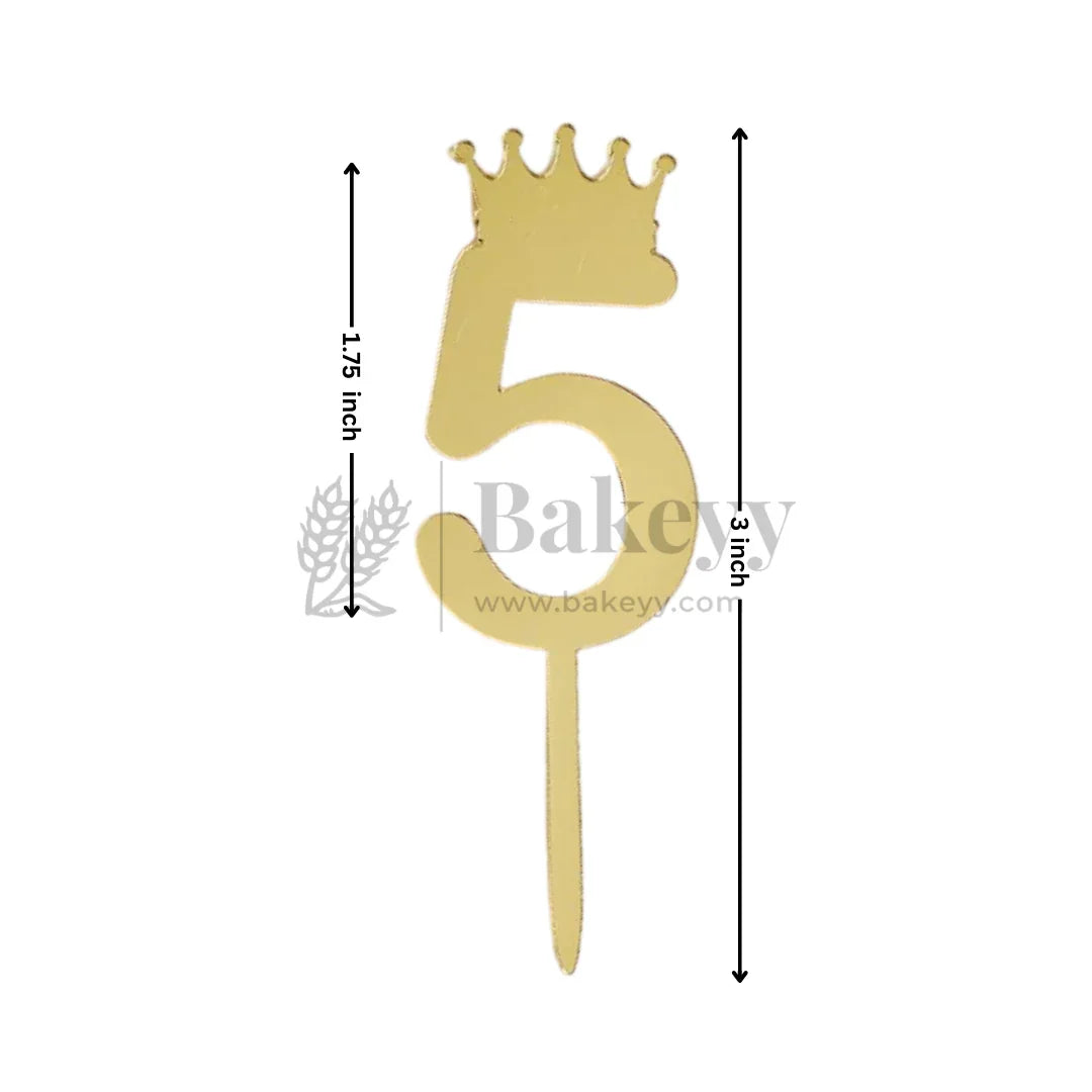 3 Inch | Golden Number 5 Cake Topper with Tiara | 1 Piece