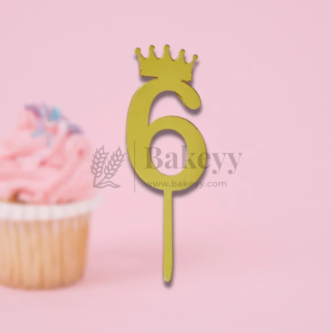 3 Inch | Golden Number 6 Cake Topper with Tiara | 1 Piece
