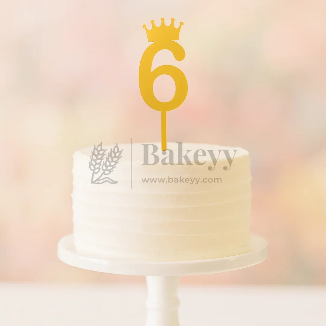 3 Inch | Golden Number 6 Cake Topper with Tiara | 1 Piece