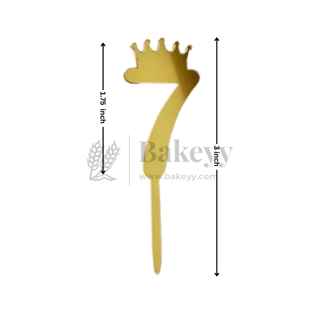 3 Inch | Golden Number 7 Cake Topper with Tiara | 1 Piece