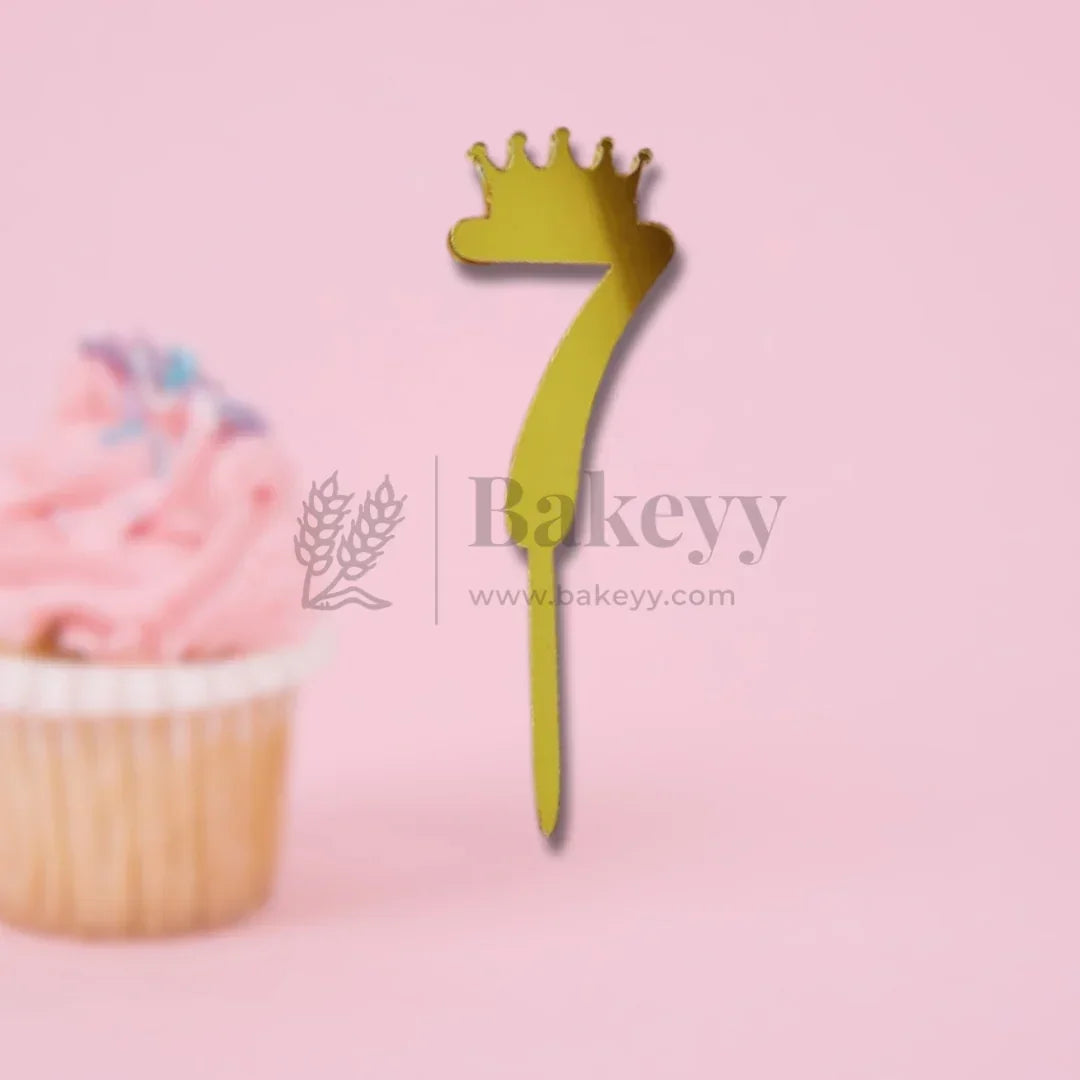 5 Inch | Golden Number 7 Cake Topper with Tiara | 1 Piece