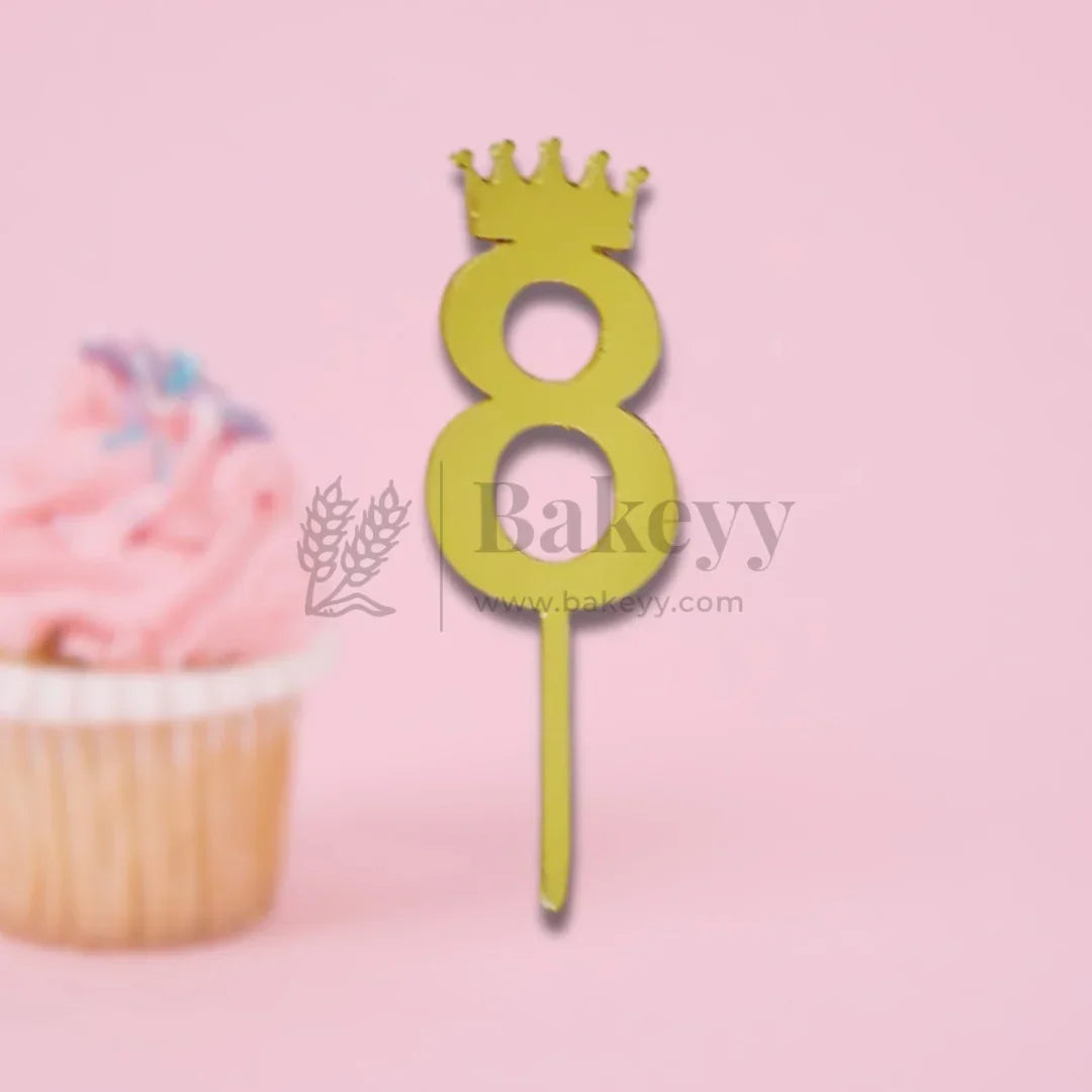 5 Inch | Golden Number 8 Cake Topper with Tiara | 1 Piece