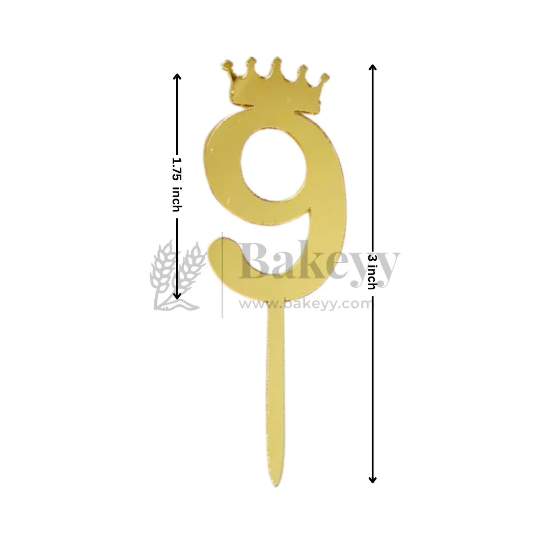 3 Inch | Golden Number 9 Cake Topper with Tiara | 1 Piece