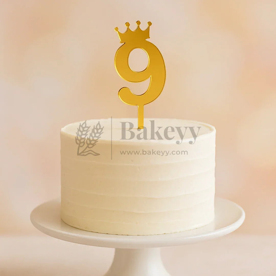 5 Inch | Golden Number 9 Cake Topper with Tiara | 1 Piece