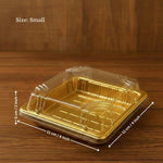Golden_Square_PET_Dessert_Container_with_Gold_and_Black_Base - Bakeyy.com