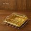Golden Square PET Dessert Container with Gold and Black Base | Pack of 50