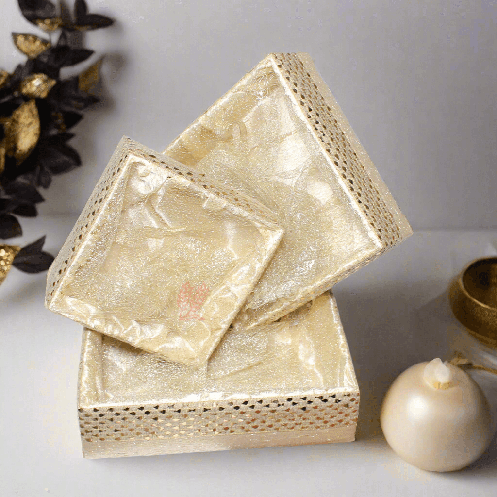 Erratic Golden Square Woven Hamper | Elegant Gifting Basket - Bakeyy.com - India - Erratic Golden Square Woven Hamper | Elegant Gifting Basket - Small-8 Inch