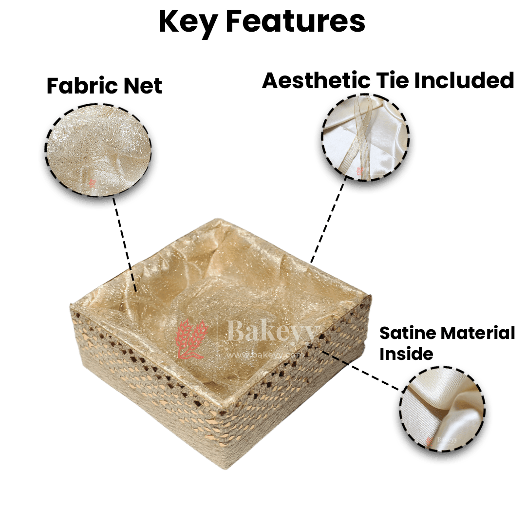 Erratic Golden Square Woven Hamper | Elegant Gifting Basket - Bakeyy.com - India - Erratic Golden Square Woven Hamper | Elegant Gifting Basket - Small-8 Inch