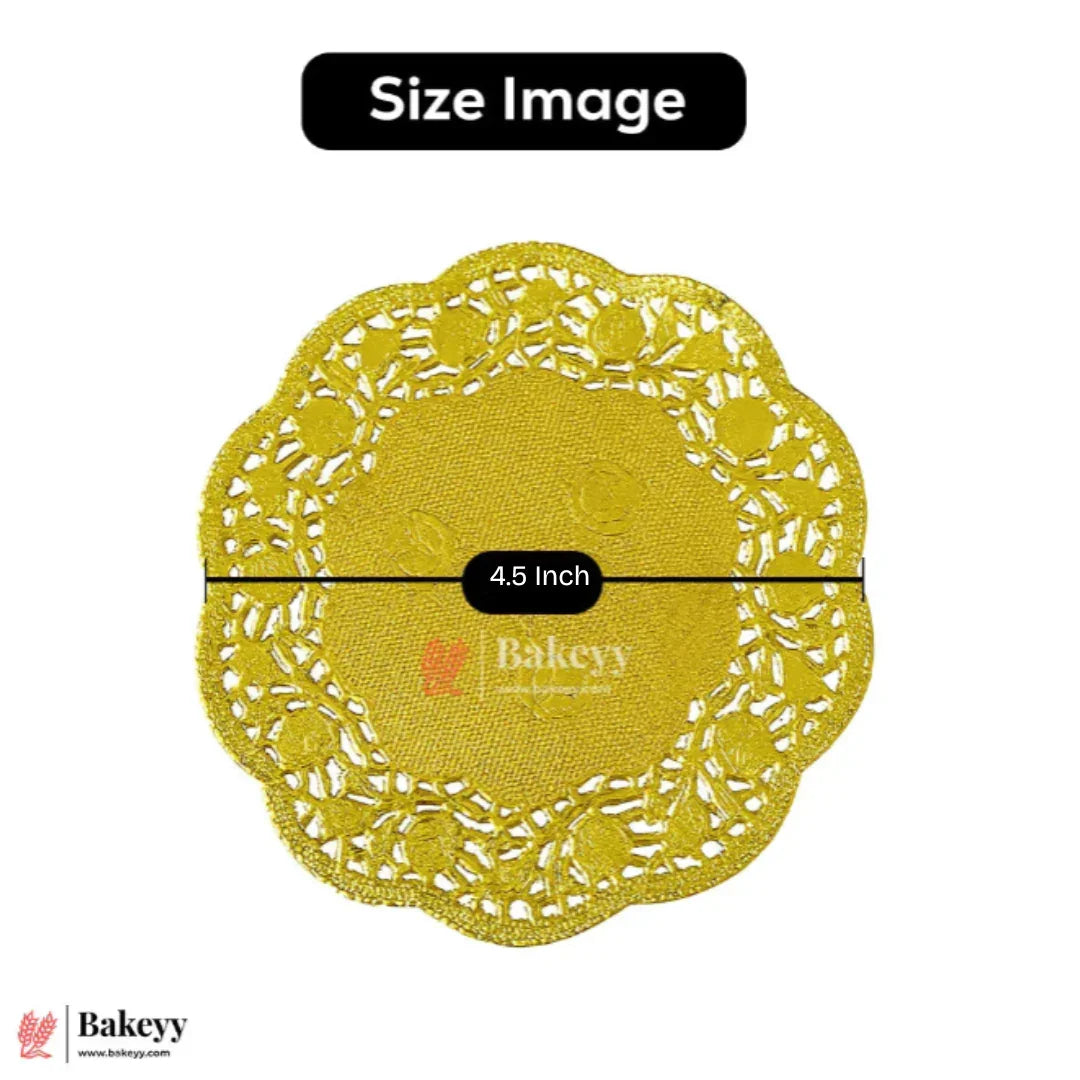 Gold Paper Doilies | Round Decorative Paper Placemats for Desert | Tableware Decoration | Lace Doilies | Pack Of 100 - Bakeyy.com - India - Gold Paper Doilies | Round Decorative Paper Placemats for Desert | Tableware Decoration | Lace Doilies | Pack Of 100 - 4.5 Inch