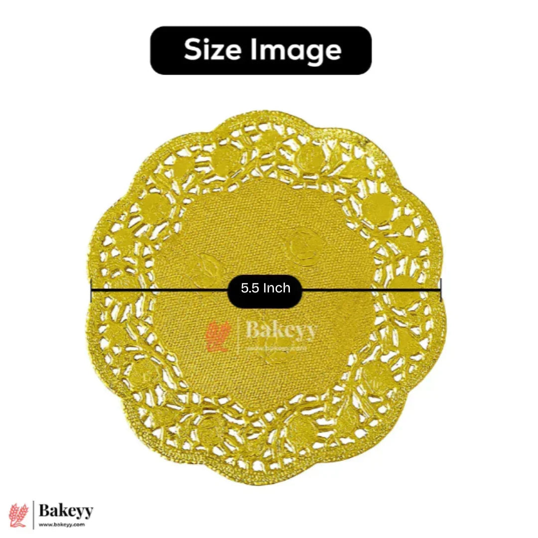 Gold Paper Doilies | Round Decorative Paper Placemats for Desert | Tableware Decoration | Lace Doilies | Pack Of 100 - Bakeyy.com - India - Gold Paper Doilies | Round Decorative Paper Placemats for Desert | Tableware Decoration | Lace Doilies | Pack Of 100 - 5.5 Inch