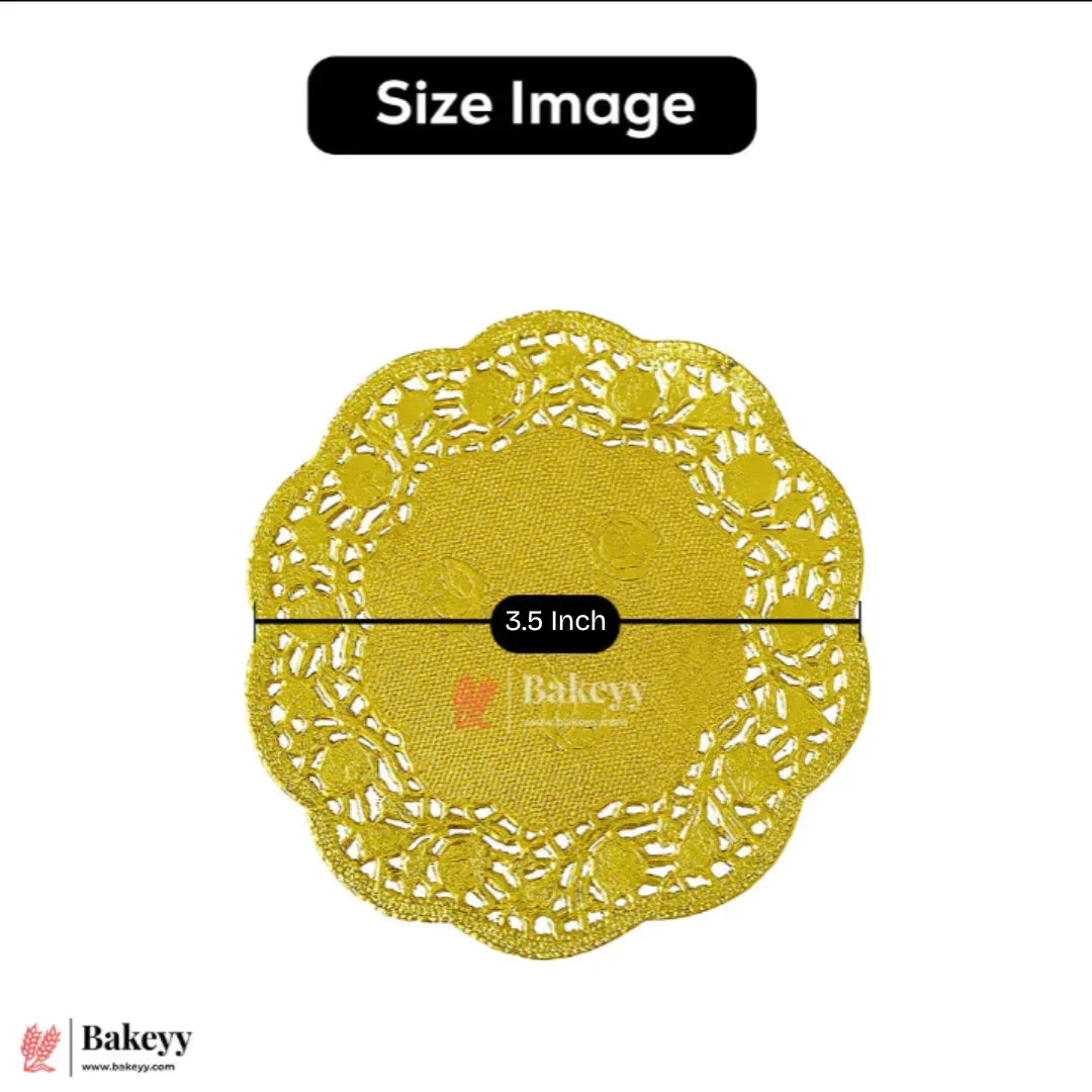 Gold Paper Doilies | Round Decorative Paper Placemats for Desert | Tableware Decoration | Lace Doilies | Pack Of 100 - Bakeyy.com - India - Gold Paper Doilies | Round Decorative Paper Placemats for Desert | Tableware Decoration | Lace Doilies | Pack Of 100 - 3.5 Inch