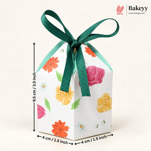 Floral Gift Box with Green Ribbon – 9.5x4x4cm Favor Box for Chocolates, Sweets & Diwali Return Gifts| Pack of 10