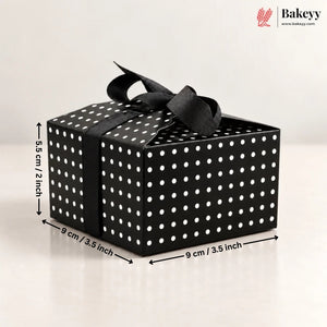 Cube Black with White Polka Dot Ribbon Gift Box – 9 x 9 x 5.5 cm | Festive & Diwali Favor Packaging| Pack of 10